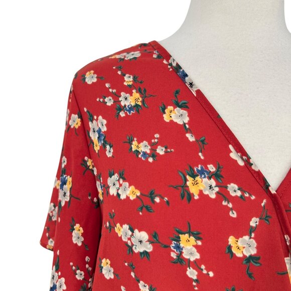 Sienna Sky Floral Wrap Top Rust Orange Red Size Large - Picture 4 of 11